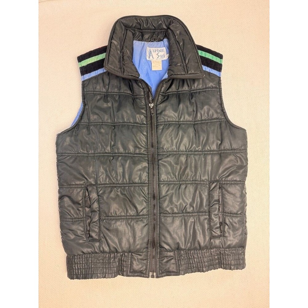 Vintage Alpine Ski Puffer Vest Medium Black Blue Retro Korean Made Winter Vest
